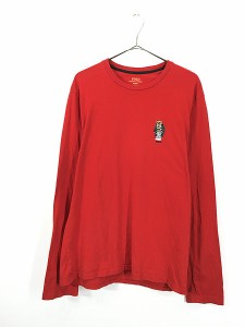 古着 Polo Ralph Lauren 「POLO BEAR」 ポロベア BIG 刺しゅう 長袖 Tシャツ ロンT 赤 M 古着