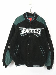 古着 90s USA製 Philadelphia Eagles イーグルス 本革 スエード レザー パデット ジャケット M 古着