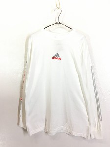 「Deadstock」 古着 90s USA製 adidas センター ロゴ アーム プリント 長袖 Tシャツ ロンT L 古着