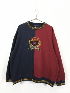 古着 90s TOMMY HILFIGER エンブレム リブライン バイカラー スウェット トレーナー M 古着