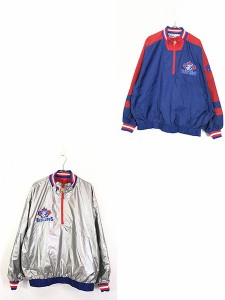 古着 90s MLB Toronto Blue Jays ブルージェイズ メタリック リバーシブル ナイロン ジャケット L 古着