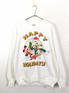 古着 90s USA製 Disney 「HAPPY HOLIDAYS!」 ミッキー サンタ スウェット トレーナー M 古着