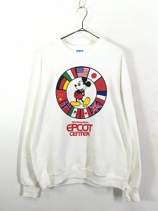 古着 80s USA製 Disney 「EPCOT」 ミッキー フラッグ 国旗 プリント スウェット トレーナー L 古着