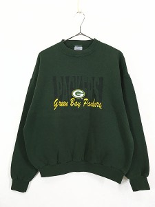 古着 90s USA製 NFL Green Bay Packers パッカーズ 3D 刺しゅう スウェット トレーナー L 古着