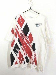 古着 90s action 赤×黒 ダイヤ グラフィック アート 企業 Tシャツ XL 古着