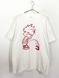 古着 90s USA製 Calvin and Hobbes 人気 「PISS」 Tシャツ L 古着