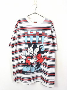 古着 90s USA製 Disney ミッキー ミニー トリコロール マリン ボーダー Tシャツ XL 古着