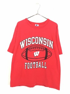 古着 90s Champion 「WISCONSIN FOOTBALL」 3段 アメフト プリント Tシャツ M 古着