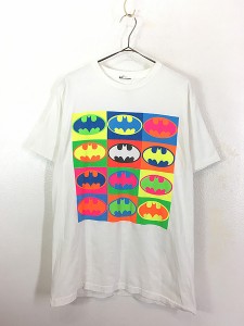 古着 90s BATMAN カラフル ネオン バットマン マーク キャラクター Tシャツ M位 古着