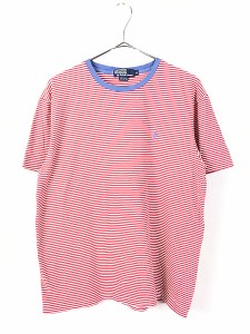 古着 90s Polo Ralph Lauren ワンポイント マリン ボーダー トリム Tシャツ M 古着