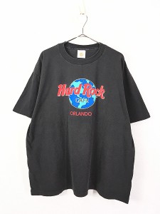 古着 90s USA製 Hard Rock Cafe 「ORLANDO」 地球 ハードロック Tシャツ 黒 XL 古着