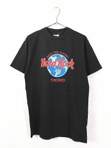 古着 90s USA製 Hard Rock Cafe 「TORONTO」 地球 ハードロック Tシャツ 黒 M 古着
