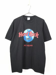 古着 Hard Rock Cafe 「LAS VEGAS」 地球 ピース マーク ハードロック 両面 Tシャツ 黒 M 古着