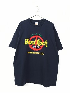古着 90s USA製 Hard Rock Cafe ハードロックカフェ 「WASHINGTON」 ピース マーク Tシャツ XL  古着