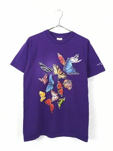 古着 90s USA製 バタフライ 蝶々 リアル グラフィック アート 両面 プリント Tシャツ M 古着