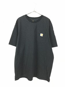 古着 Carhartt ボーダー ポケット Tシャツ ポケT 黒 XL 古着