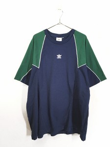 古着 adidas フロント ワンポイント 刺しゅう 切り替え パイピング Ｔシャツ XL位 古着