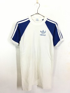 古着 80s USA製 adidas トレフォイル 3ライン 2トーン リンガー Tシャツ S 古着