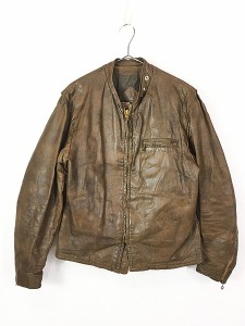 古着 70s TOP GEAR Leathers 本革 レザー シングル ライダース ジャケット XL位 古着