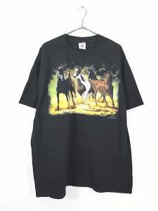 古着 90s ウマ リアル グラフィック アニマル アート Tシャツ XL 美品!! 古着