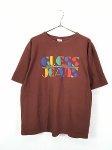 古着 90s USA製 GUESS カラフル ポップ ロゴ プリント Tシャツ L位 古着