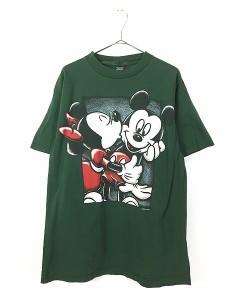 古着 90s USA製 Disney ミッキー & ミニー Kiss BIG プリント Tシャツ L位 古着