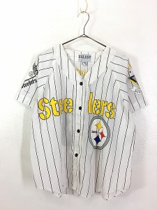 古着 90s NFL Pittsburgh Steelers 「23」 ナンバリング ストライプ ベースボール シャツ L 古着