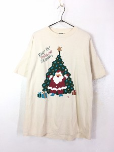 古着 90s クリスマス ツリー サンタ ポップ アート Tシャツ XL位 古着