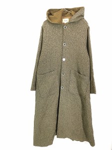 古着 80s FLAX Aライン デザイン レーヨン ウール フーデッド ロング コート M