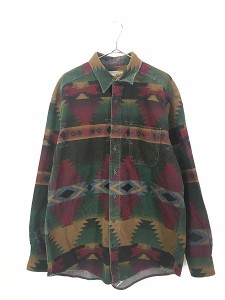 古着 90s USA製 WoolRich ネイティブ チマヨ 総柄 フランネル シャツ ネルシャツ XL