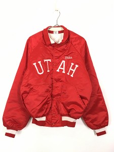 古着 80s USA製 Sports Gear 「UTAH」 光沢 ナイロン パデッド スタジアム ジャケット スタジャン L