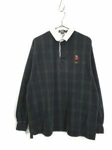 古着 90s Canada製 Polo Ralph Lauren 「POLO BEAR」 ポロベア チェック ラガー ラグビー シャツ M 古着