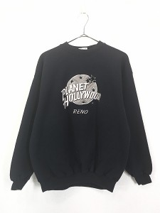 古着 90s USA製 PLANET HOLLYWOOD 「RENO」 BIG ロゴ スウェット 黒 L 古着