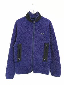 古着 90s USA製 Patagonia 初期 レトロX PEFメッシュ パイル フリース カーディガン 紫 M 古着