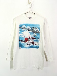 古着 90s USA製 RUDOLPH 飛行機 サンタクロース プレゼント 長袖 Tシャツ ロンT カットソー S 美品!!