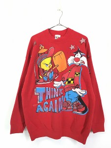 古着 90s USA製 LOONEY TUNES トゥイーティー シルベスター ハンマー スウェット トレーナー XXL 古着