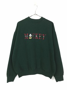 古着 USA製 Disney Mickey ミッキー ボーダー 刺しゅう スウェット トレーナー XL 古着