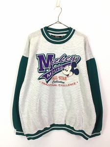 古着 90s USA製 Disney Mickey ミッキー バイカラー ボーダー スウェット トレーナー XL位 美品!! 古着