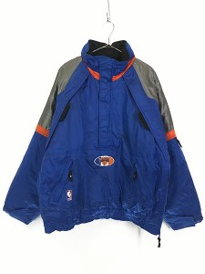 古着 90s NBA New York Knicks ニックス 2way ハーフジップ パデット 光沢 ナイロン ジャケット L 古着