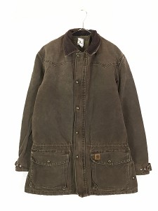 古着 90s Carhartt 裏地 ブランケット ウエスタンヨーク ブラウン ダック ミドル ジャケット 茶 M 古着