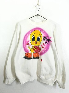 古着 90s USA製 LOONEY TUNES トゥイーティー ハンド ペイント スウェット トレーナー L 古着