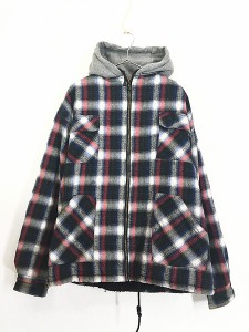 古着 90s Arctic Wear オンブレ シャドゥ チェック スウェット フーデッド ボア ジャケット L 古着