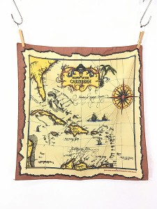 雑貨 古着 90s USA製 「ISLANDS OF THE CARIBBEAN」 海賊 宝の地図 コットン バンダナ 小物 古着