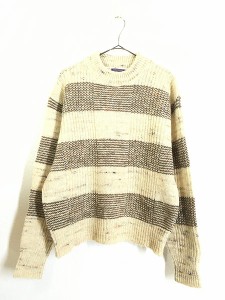 古着 80s USA製 Pendleton ナチュラル ボーダー × ネップ ウール ニット セーター M 古着