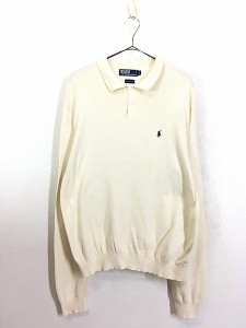 古着 Polo Ralph Lauren ワンポイント 襟付き 上質 ピマコットン ニット セーター 白 L 古着