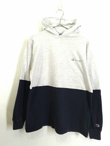 古着 USA製 Champion バイカラー フーデッド 長袖 Tシャツ カットソー L 古着