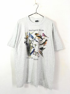 古着 90s USA製 「Backyard Birds」 カラフル 野鳥 Tシャツ XL 古着