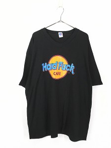 古着 90s USA製 Hard Fuck Cafe ラバー プリント ハードロック パロディ Tシャツ XXL 古着