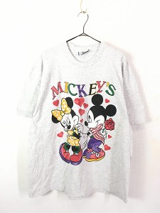 古着 90s USA製 Disney Mickey ミッキー ミニー ラブラブ 両面 プリント Tシャツ XL 古着