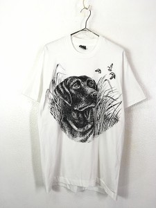 古着 90s USA製 犬 ラブラドール レトリーバー モノクロ Tシャツ L 古着